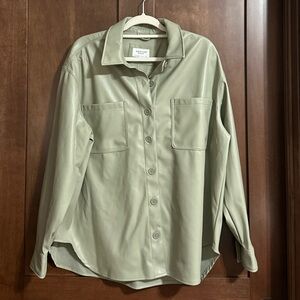 American Eagle Olive Green Faux Leather Button Down Shacket Size L NWT